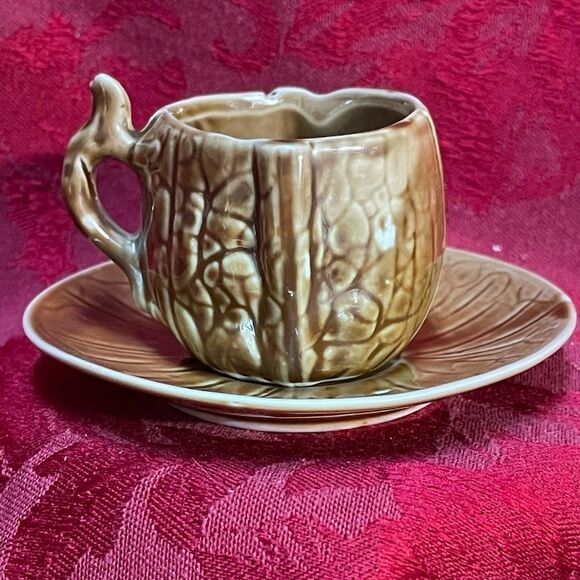 Antique‎  RARE “Tree Trunk” Look Porcelain Demitasse Teacup and Saucer - Picture 1 of 15